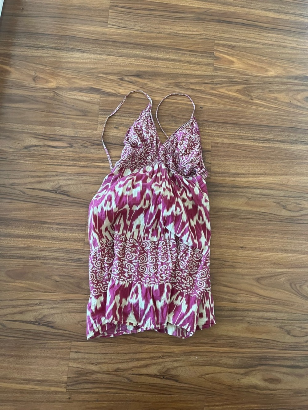 Max rave Fuschia Pink and Cream Printed halter backless mini Dress